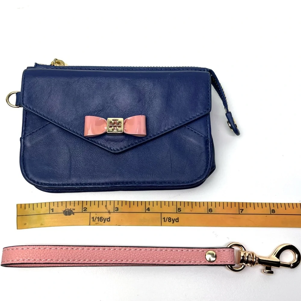 Tory Burch Navy Blue Pink Smooth Leather Wristlet/Wallet